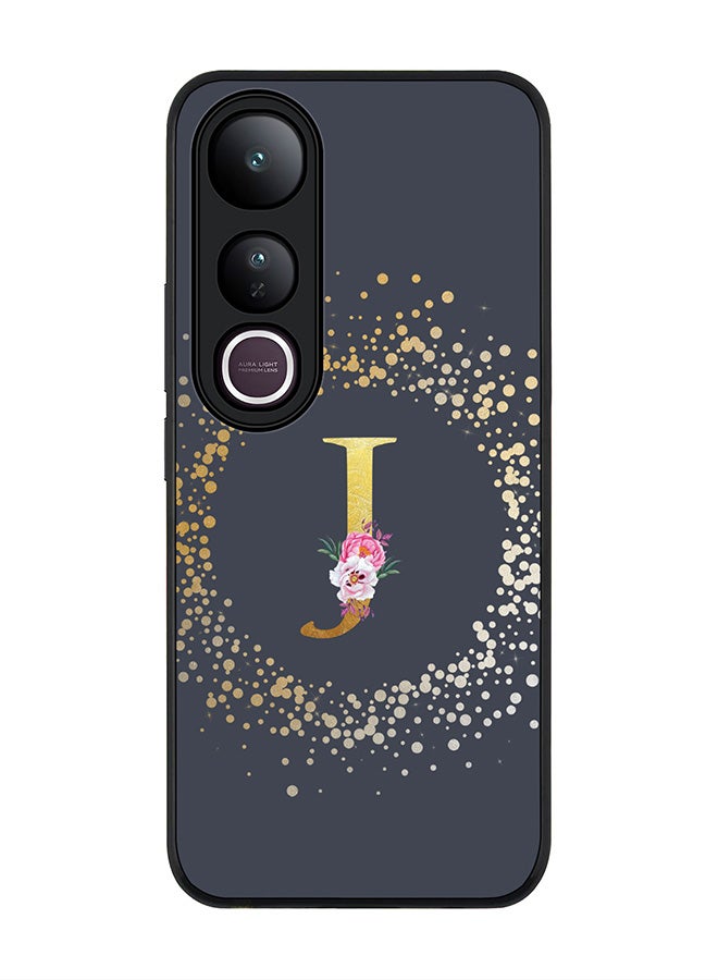 Stylizedd For vivo V50 Lite Case,Slim fit Camera Protection, Shockproof Thin Phone cover  - Custom Monogram Floral - J  (Grey )