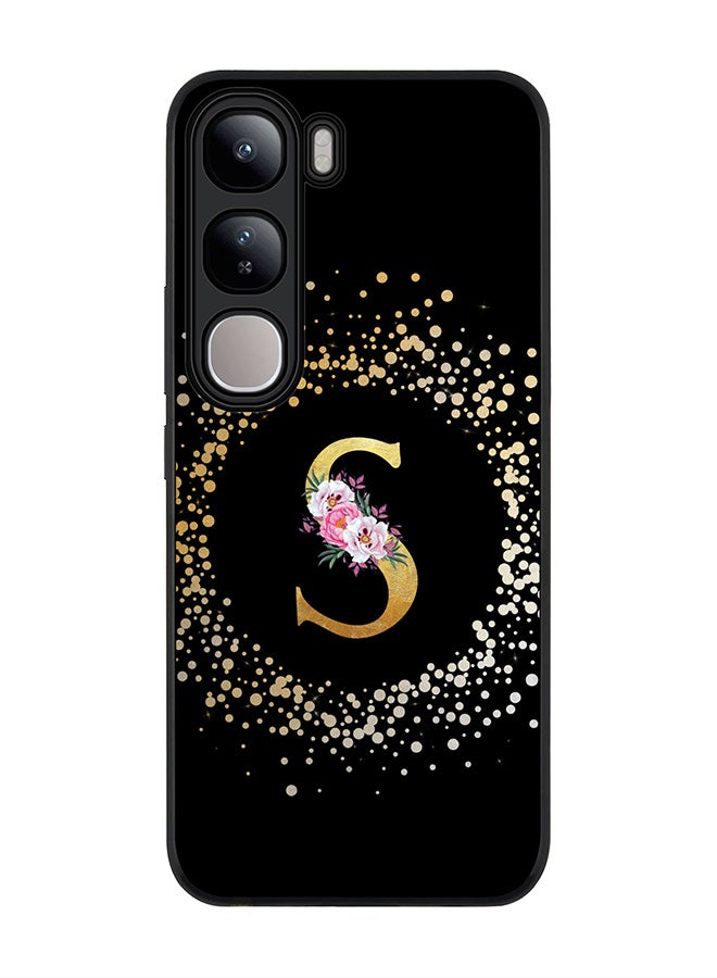 Stylizedd غطاء لجهاز فيفو V40 لايت، حماية كاميرا نحيفة، غطاء هاتف مضاد للصدمات - مونوغرام زهور مخصص - S (أسود) - Image 1
