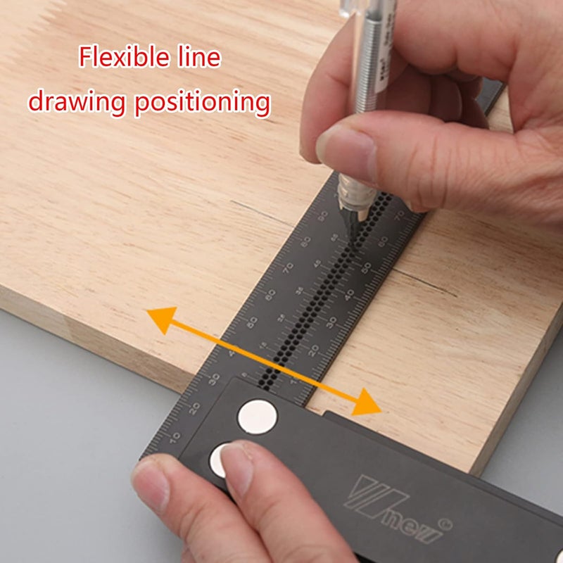 Flexible anti-break Multi-Function Woodworking Gauge Parallel Line Marker Point Carpenter Ruler AluminumAlloy Layout Tool Liquid tight joint - Image 2