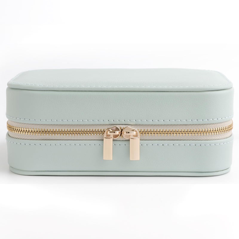 NGVRC Genuine Leather Travel Jewelry Organizer Case with Mirror for Women, Small Mini Portable Jewelry Box for Ring Earrings Necklace Bracelet Luxury Gift for Womenï¼ˆCyanï¼‰ - Image 3