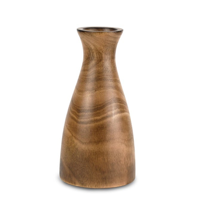 NATURAL BROWN STAIN MANGO TREE WOOD BOTTLE SHAPED SLIM VASE FOR FLOWER 8 INCHES