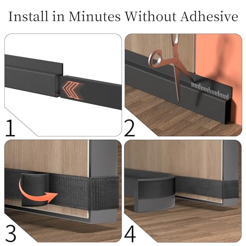 JUJIBL Door Draft Stopper for Bottom of Door, Under Gap Filler Stripping Seal Soundproof, Light and Dust Blocking Exterior & Interior Hook & Loop Strip Easy to Install (Black, 36 inch) - Image 3