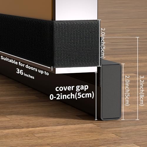 JUJIBL Door Draft Stopper for Bottom of Door, Under Gap Filler Stripping Seal Soundproof, Light and Dust Blocking Exterior & Interior Hook & Loop Strip Easy to Install (Black, 36 inch) - Image 5