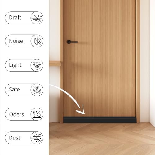 JUJIBL Door Draft Stopper for Bottom of Door, Under Gap Filler Stripping Seal Soundproof, Light and Dust Blocking Exterior & Interior Hook & Loop Strip Easy to Install (Black, 36 inch) - Image 4