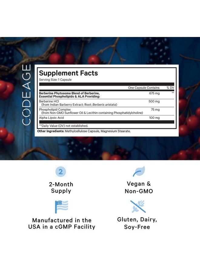 Codeage Codeage Berberine Phytosome Supplement - Berberine HCL, Alpha Lipoic Acid, Phospholipid Complex - 2-Month Supply - Berberine HCL - Berberine Hydrochloride - Gluten-Free, Non-GMO - 60 Capsules  - Image 2