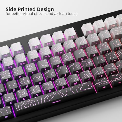 FunHub Shine Through PBT Keycaps - Black Double Shot Side Printed Backlit Keycaps Set 133 Keys 60% 65% 75% 100% Cherry Profile,Gradient Topographic Custom Key Caps for MX Switch Gaming Keyboards - Image 2