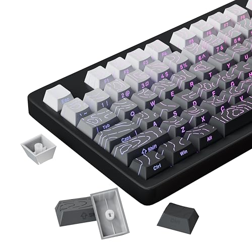 FunHub Shine Through PBT Keycaps - Black Double Shot Side Printed Backlit Keycaps Set 133 Keys 60% 65% 75% 100% Cherry Profile,Gradient Topographic Custom Key Caps for MX Switch Gaming Keyboards - Image 1
