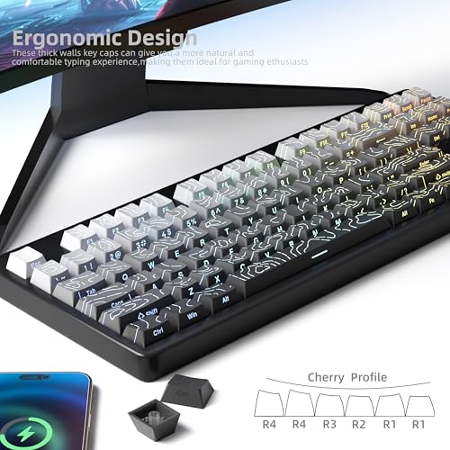 FunHub Shine Through PBT Keycaps - Black Double Shot Side Printed Backlit Keycaps Set 133 Keys 60% 65% 75% 100% Cherry Profile,Gradient Topographic Custom Key Caps for MX Switch Gaming Keyboards - Image 4