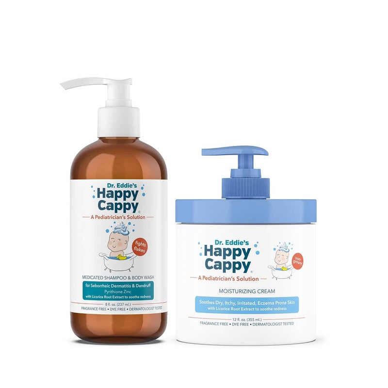 Happy Cappy Medicated Shampoo and Body Wash and Moisturizing Cream Bundle - Baby Dandruff Shampoo, Eczema Lotion for Kids, Helps Cradle Cap and Seborrheic Dermatitis, Reduces Redness, Fragrance-Free - Image 1