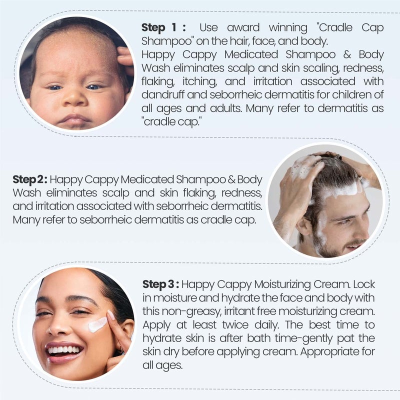 Happy Cappy Medicated Shampoo and Body Wash and Moisturizing Cream Bundle - Baby Dandruff Shampoo, Eczema Lotion for Kids, Helps Cradle Cap and Seborrheic Dermatitis, Reduces Redness, Fragrance-Free - Image 5