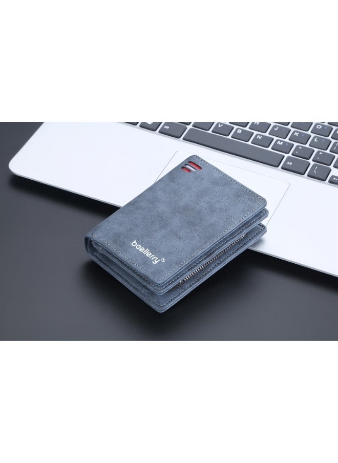 baellerry Men's Short Wallet Euro-American Multi-card Coin Wallet Zipper Strap Abrasive Leather Money Clip  - Image 2
