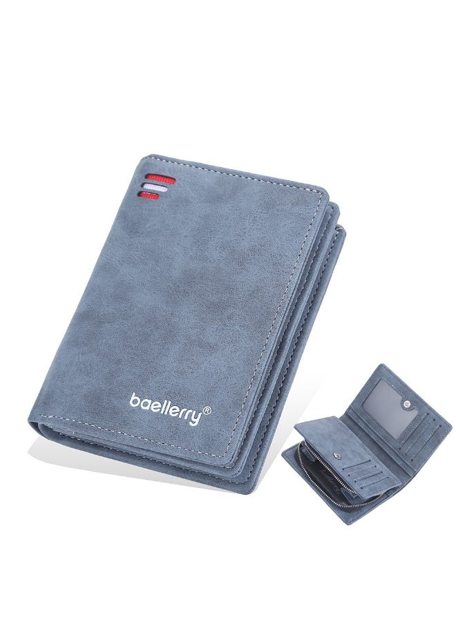 baellerry Men's Short Wallet Euro-American Multi-card Coin Wallet Zipper Strap Abrasive Leather Money Clip  - Image 1