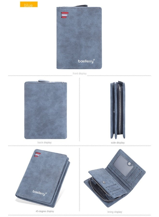 baellerry Men's Short Wallet Euro-American Multi-card Coin Wallet Zipper Strap Abrasive Leather Money Clip  - Image 4