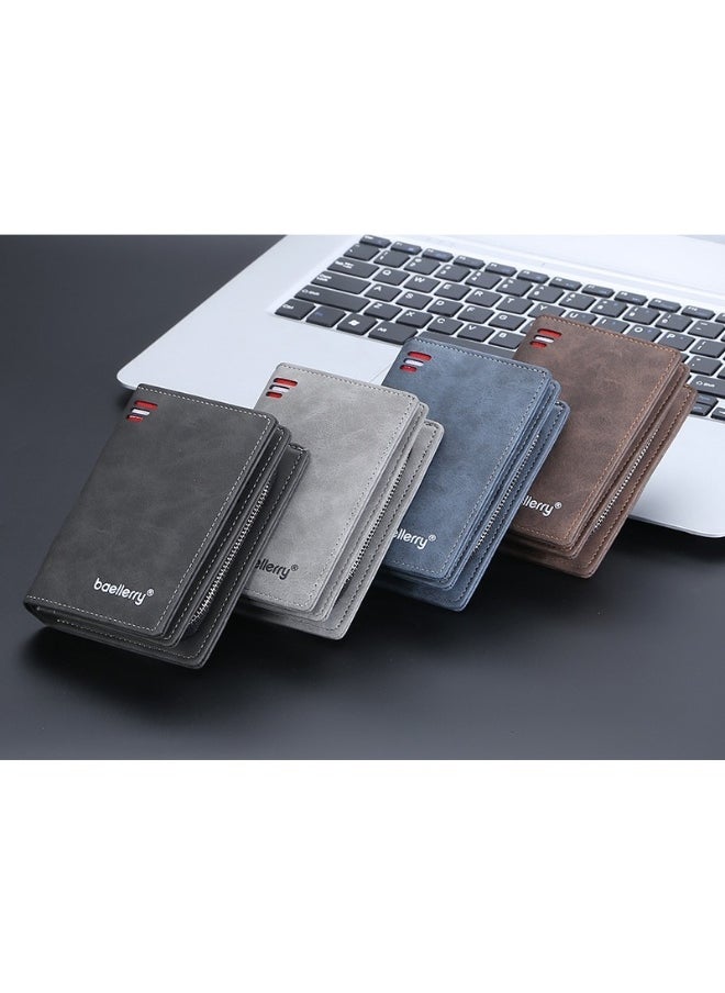 baellerry Men's Short Wallet Euro-American Multi-card Coin Wallet Zipper Strap Abrasive Leather Money Clip  - Image 5
