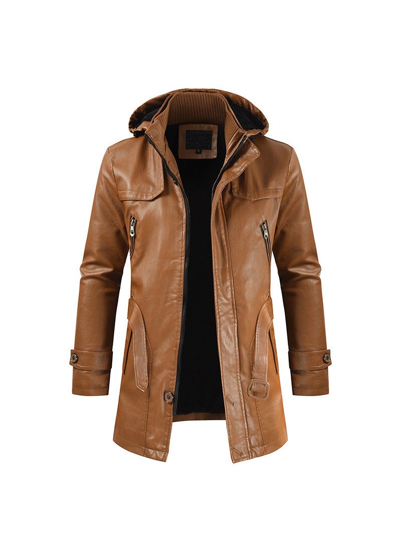 1 x 5 pcs 2023 New Mens Hooded Jacket Casual Fashionable Medium-Length PU Leather Cross-Border Fast Selling Slimming Smoothing Sihouette Light brown - pzsku/Z7CF827613D327947851FZ/45/_/1741688105/e6e32c3e-09d2-4e72-9af6-7735064f65f2