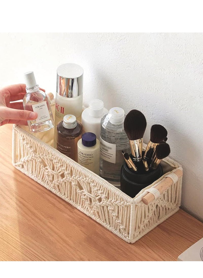 Antikiano - Macrame Storage Basket Boho Decor Baskets，Organizing Woven Decorative Basket，Handmade Countertop Toilet Tank Shelf Cabinet Organizer for Bathroom Decor Bedroom Nursery Livingroom Entryway（Set of 2） - Image 1