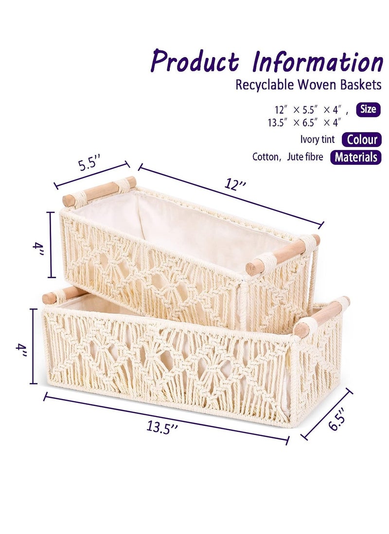 Antikiano - Macrame Storage Basket Boho Decor Baskets，Organizing Woven Decorative Basket，Handmade Countertop Toilet Tank Shelf Cabinet Organizer for Bathroom Decor Bedroom Nursery Livingroom Entryway（Set of 2） - Image 1
