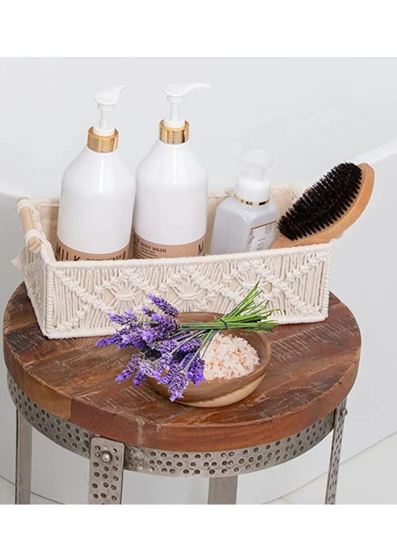 Antikiano - Macrame Storage Basket Boho Decor Baskets，Organizing Woven Decorative Basket，Handmade Countertop Toilet Tank Shelf Cabinet Organizer for Bathroom Decor Bedroom Nursery Livingroom Entryway（Set of 2） - Image 1