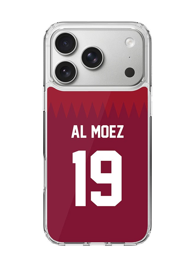 Stylizedd Classic Clear MagSafe Case for iPhone 17 Pro , Hybrid Soft Case Flexible Edges Anti Drop TPU PC Gel Thin Transparent Cover [ Designed for iPhone 17 Pro ] - Football Team - Qatar, Player Name - Al Moez