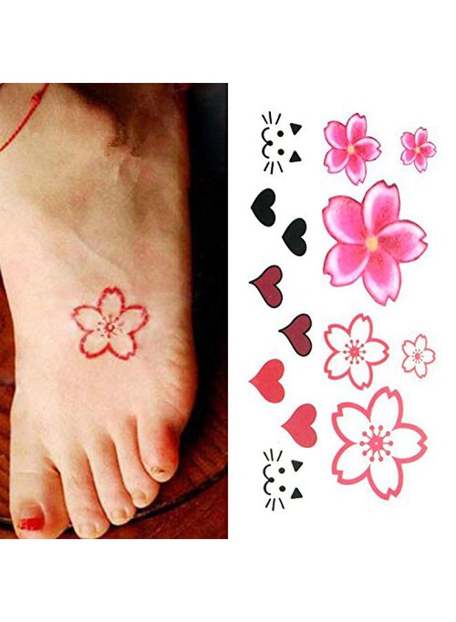 Oottati Small Cute Temporary Tattoo Flowers Heart Cat Finger (Set of 2) - Image 1