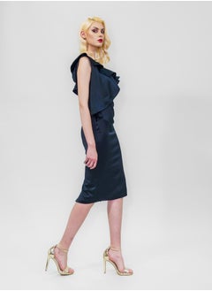 BITOLIA GALLERY Midi Cold Shoulder Ruffles Dress Black  - Image 4