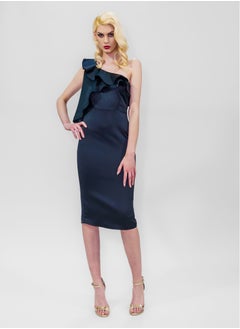 BITOLIA GALLERY Midi Cold Shoulder Ruffles Dress Black  - Image 1