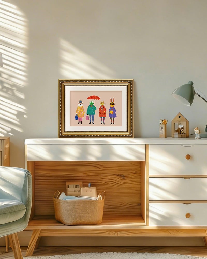 ARPEOTCY Framed Canvas Wall Art, 11x14 Whimsical Animal Family Illustration, Storybook Style Wall Decor for Nursery, Kids Room & Playroom - Image 2