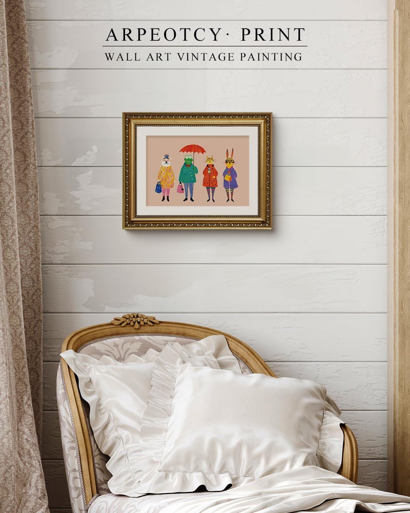 ARPEOTCY Framed Canvas Wall Art, 11x14 Whimsical Animal Family Illustration, Storybook Style Wall Decor for Nursery, Kids Room & Playroom - Image 5