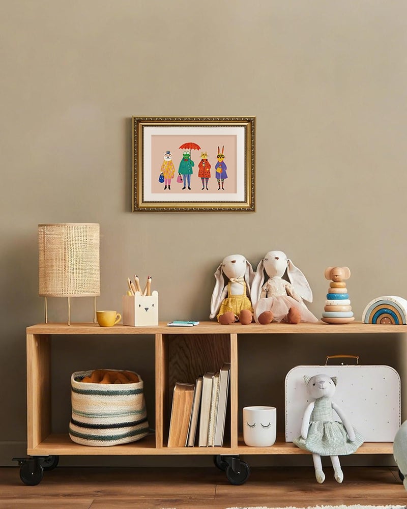 ARPEOTCY Framed Canvas Wall Art, 11x14 Whimsical Animal Family Illustration, Storybook Style Wall Decor for Nursery, Kids Room & Playroom - Image 4