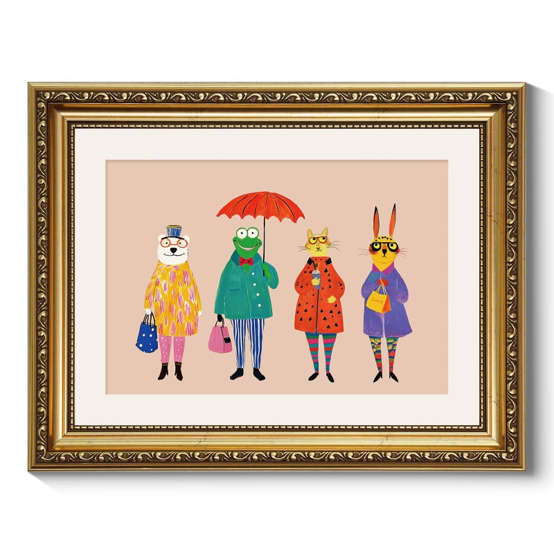 ARPEOTCY Framed Canvas Wall Art, 11x14 Whimsical Animal Family Illustration, Storybook Style Wall Decor for Nursery, Kids Room & Playroom - Image 1
