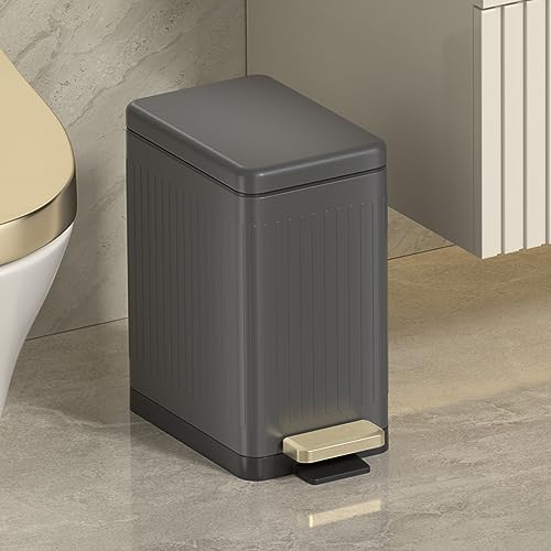 Mbillion Bathroom Trash Can with Lid-Stainless Steel Step Slim Garbage Can-Metal Wastebasket-10L/2.6 Gallon Rectangle Pedal Trash Bin for Narrow Office, Kitchen, Bedroom, Toilet-Soft Close, Grey - Image 2