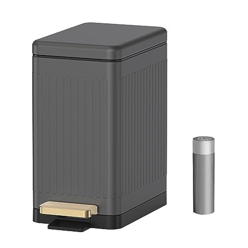 Mbillion Bathroom Trash Can with Lid-Stainless Steel Step Slim Garbage Can-Metal Wastebasket-10L/2.6 Gallon Rectangle Pedal Trash Bin for Narrow Office, Kitchen, Bedroom, Toilet-Soft Close, Grey - Image 1