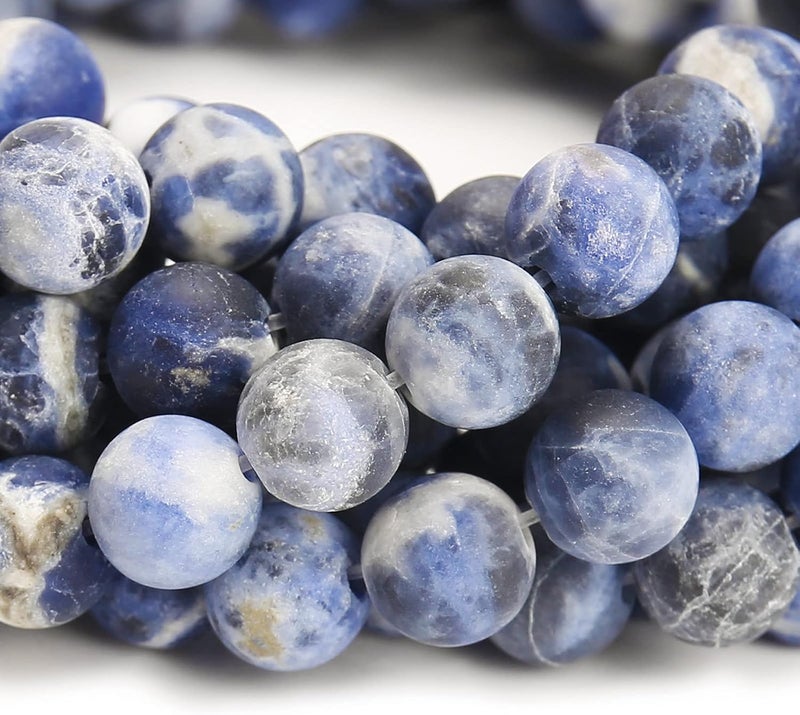 AUREHEN Natural Matte Blue Sodalite Beads, 8MM Round Frosted Unpolished Loose Gemstone Beads for Bracelet Necklace Jewelry Making, Energy Stone Healing Power with Stretch Beading Cord - Image 3