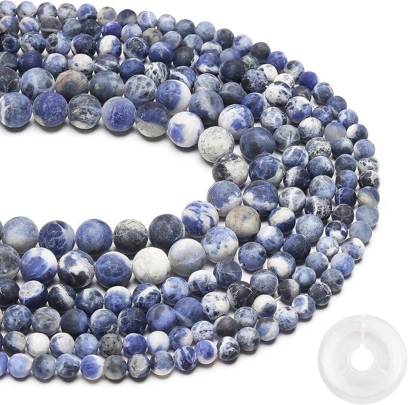 AUREHEN Natural Matte Blue Sodalite Beads, 8MM Round Frosted Unpolished Loose Gemstone Beads for Bracelet Necklace Jewelry Making, Energy Stone Healing Power with Stretch Beading Cord - Image 2