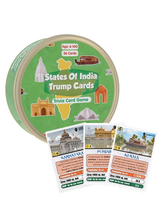 CocoMoco Kids States of India Trump Cards Game for Kids, Learning Game and Educational Toy, Birthday Return Gift for Kids Ages 6-7, 8-10, 11-12 Year Old Boys and Girls - Image 1