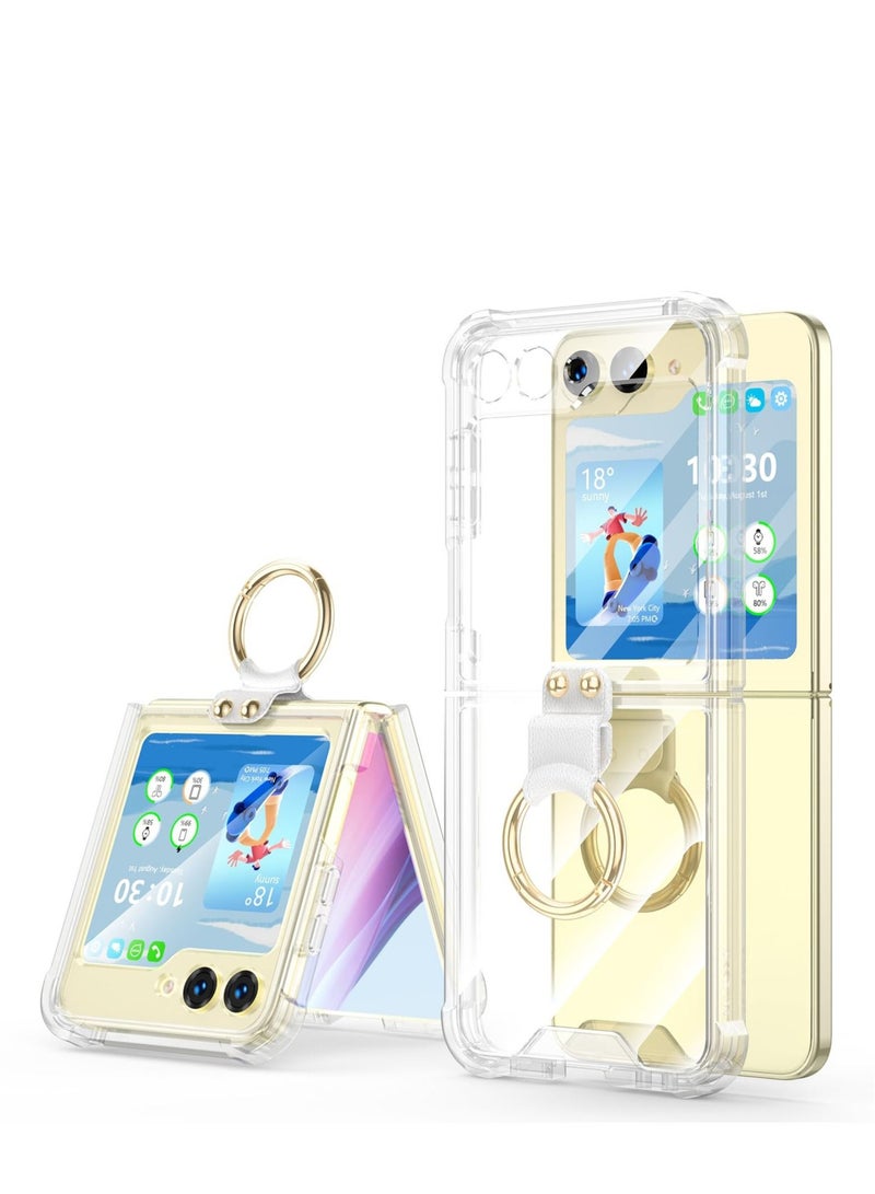 كابتن تيك Anti-Fall Shockproof Protective Phone Cover Case, Designed for Samsung Galaxy Z Flip 5 Case Clear with Ring, Compatible with Galaxy Z Flip 5 Case 5 G 2023 (Clear) - Image 1