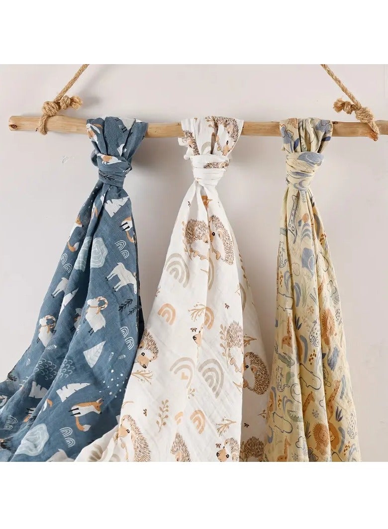 KangoKids 3pcs/Set Double Layer Muslin Blanket Receiving Blanket Swaddle wrap for Boys and Girls Soft Muslin Baby Swaddle Blankets Pastel Colors, Hand Wash Only, Perfect for Newborns & Infants, Infant Comfort, Whimsical Design  - Image 2