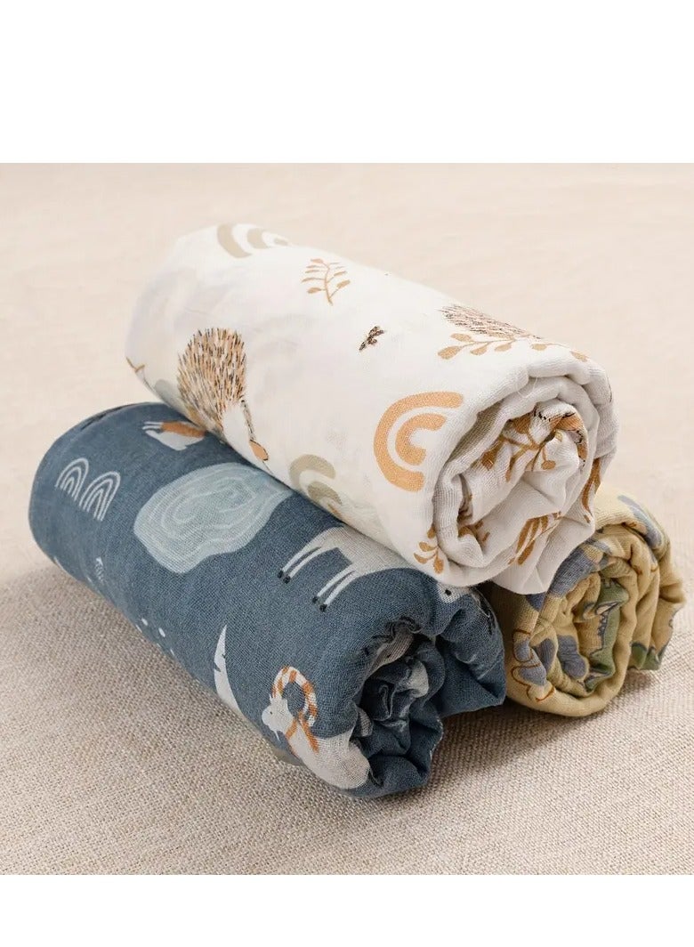 KangoKids 3pcs/Set Double Layer Muslin Blanket Receiving Blanket Swaddle wrap for Boys and Girls Soft Muslin Baby Swaddle Blankets Pastel Colors, Hand Wash Only, Perfect for Newborns & Infants, Infant Comfort, Whimsical Design  - Image 3