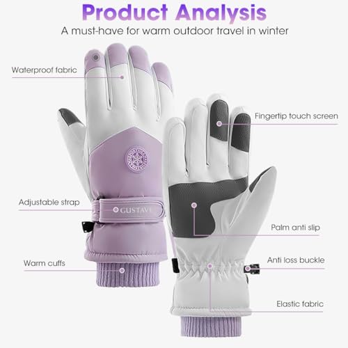 Gustave® Winter Gloves for Women - Warm, Splashproof, Windproof, Touch Screen Riding Gloves with Anti-Slip Grip and Premium Fabric for Hiking and Outdoor Activities, Purple - Image 4