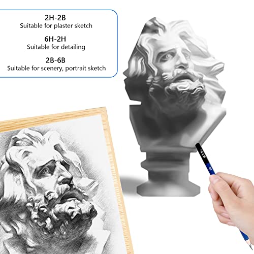 HB H & B 12 PCS Pencil Drawing Kit, H-4H, F, HB, B-6B Graphite and Charcoal Sketch Pencil Set for Beginners, Professional Artists - Image 4
