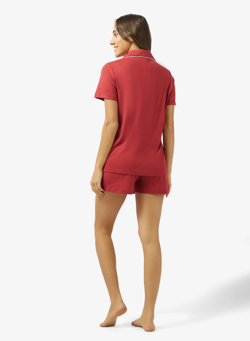 Ginger Button Up Shirt & Short PJ Set