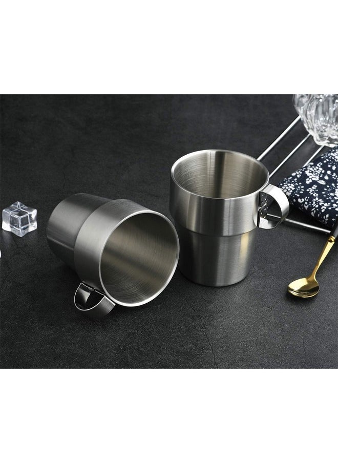 Mirenlife Stackable Stainless Steel Coffee Cups, Insulated Tea Cups With Stainless Steel Handle, Double Walled Insulated Coffee Mug, Keep Drinks Hot Or Cold Longer, Metal Stand, Set Of 6  - Image 3
