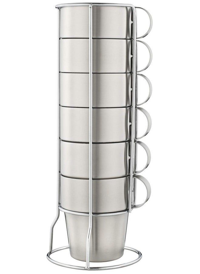 Mirenlife Stackable Stainless Steel Coffee Cups, Insulated Tea Cups With Stainless Steel Handle, Double Walled Insulated Coffee Mug, Keep Drinks Hot Or Cold Longer, Metal Stand, Set Of 6  - Image 1