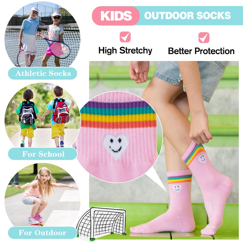 Sandsuced Kids Girls Socks Athletic Sport Basketball Youth Cotton Crew Soft Colorful Heart Gift Outdoor Socks 6 Pairs Stocking Stuffers(Colorful Stripes Face,5-8 Years) - Image 5