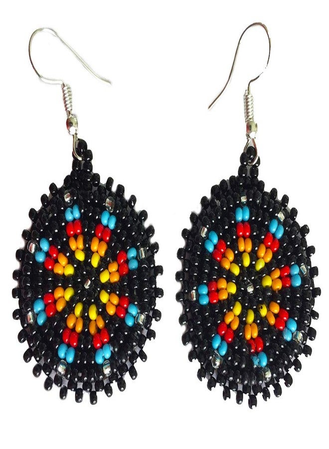 BeadsCorner Handmade Cute Seed Beaded Earrings 1.2 Round (Black) - Image 1