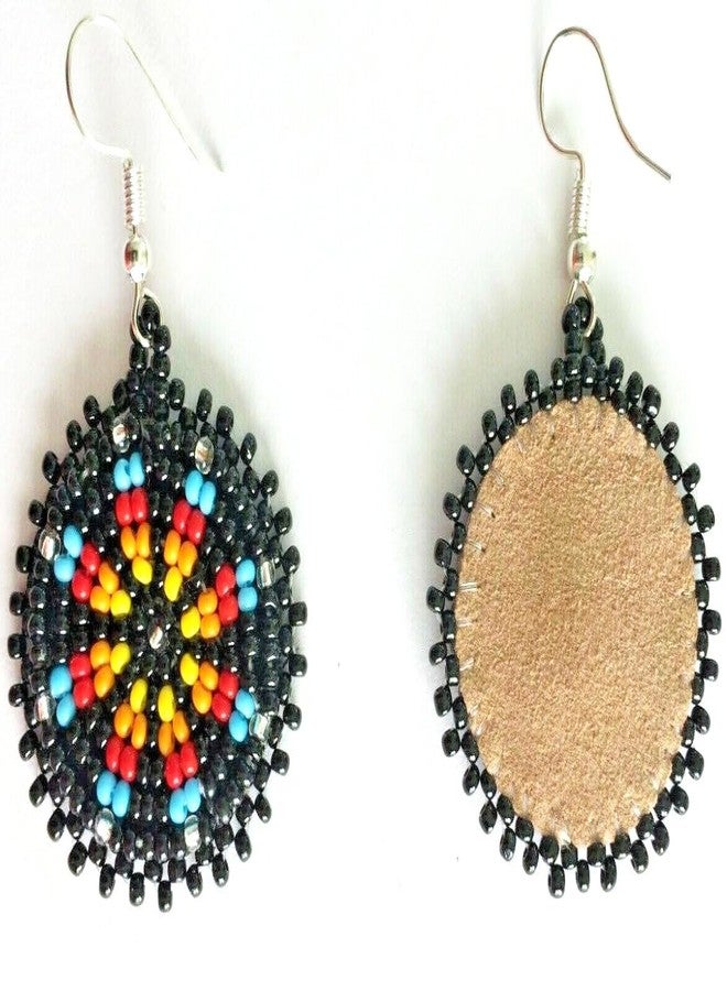 BeadsCorner Handmade Cute Seed Beaded Earrings 1.2 Round (Black) - Image 3