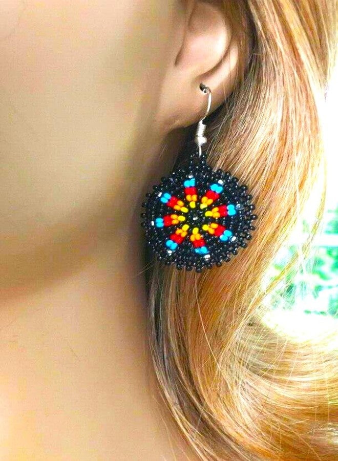 BeadsCorner Handmade Cute Seed Beaded Earrings 1.2 Round (Black) - Image 4