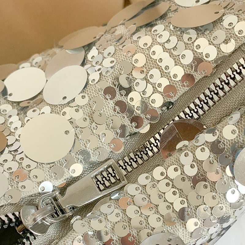 Sither Women's Evening Handbag Large Sequin Evening Bag Purses for Women Glitter Sparkly Handbag with Link Chain for Party (silver) - Image 5