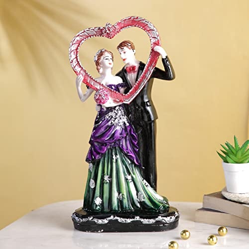 CraftVatika Romantic Love Couple with Heart Shape Statue Showpiece for Valentine Day, Standing Couple Sculpture Gift for Home Decor, Table Top, Couple, (5.8x3.2x11.3 Inches) - Image 1