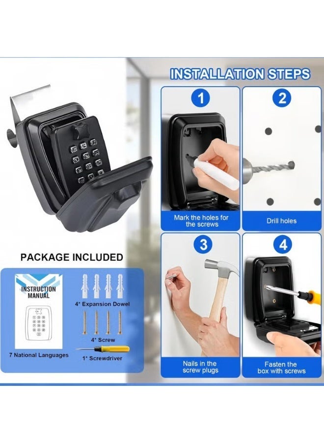 Car Window Key Safe Updated Key Lock Box Outdoor Key Safe Wall Mounted Police Approved with Resettable 12 Digit Code and Weatherproof Cover Key Lock for Car Rental Home Office - Image 2